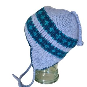 Wool Hat Blue Hand Knit Nepal
